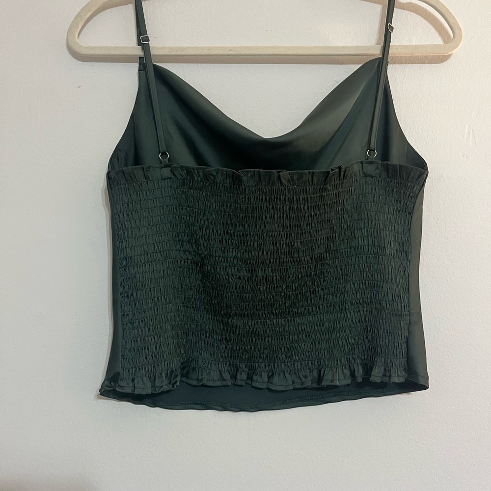 Green Satin Cowl Neck Top - Picture 2 of 3